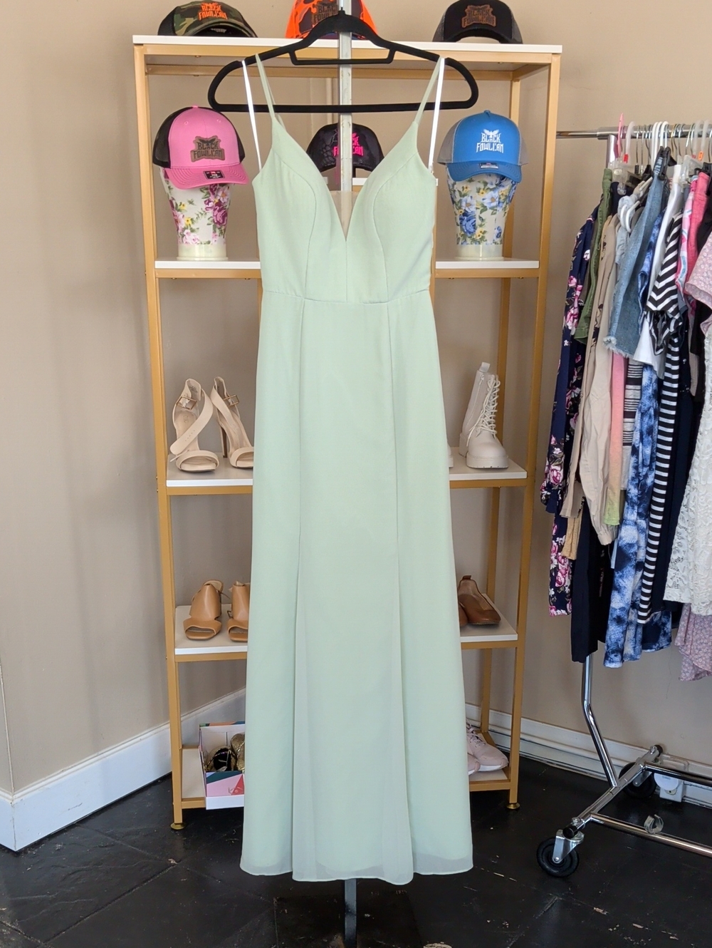 Azazie Sage Green Spaghetti Strap Maxi Dress